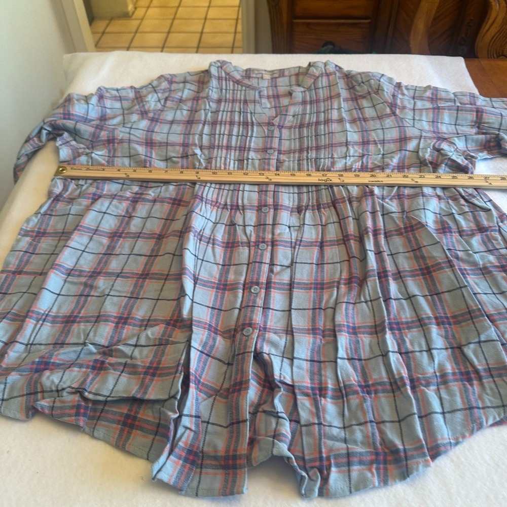 Woman Within Top Womens 3X 30 32 Blue Plaid Pintuck Button Front Blouse Plus - Picture 7 of 7